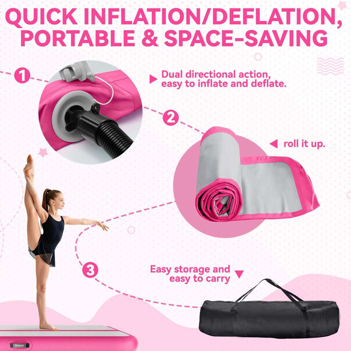 FBSPORT 6.6ft/10ft/13ft/16ft/20ft Inflatable Air Gymnastics Training Mat