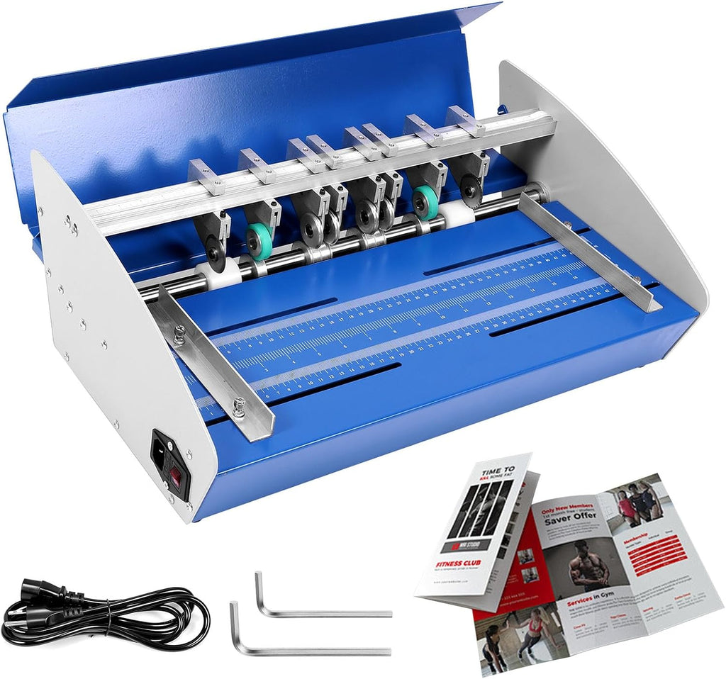 Electric Paper Creasing Machine 18 Inch (460mm), 3-in-1 Automatic Card Folding & Scoring Tool with Scale Ruler, for Invitations, Tickets, Business Printing, 110V