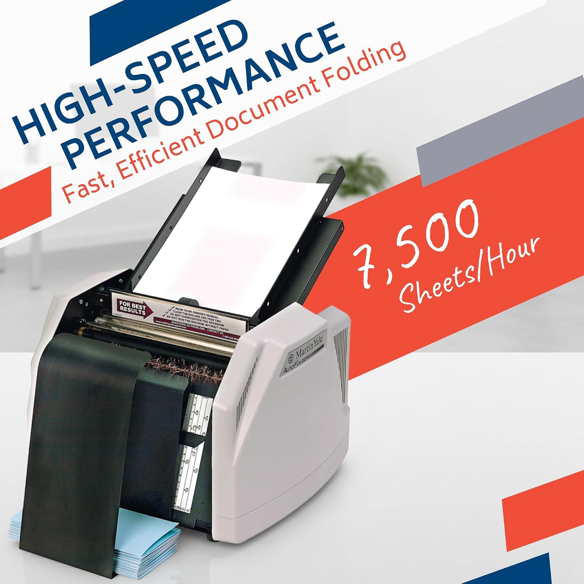 Martin Yale 1501X Automatic Paper Folder, Document Folder with Manual Feed for Stapled Sets up to 3 Sheets, 5 Fold Types, 150 Sheet Capacity, Up to 7,500 Sheets per Hour