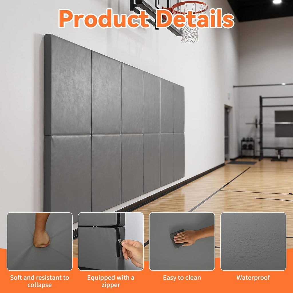 72'' Gym Wall Padding, Shock Absorbing Mat 1 Pack 23.6in Wide