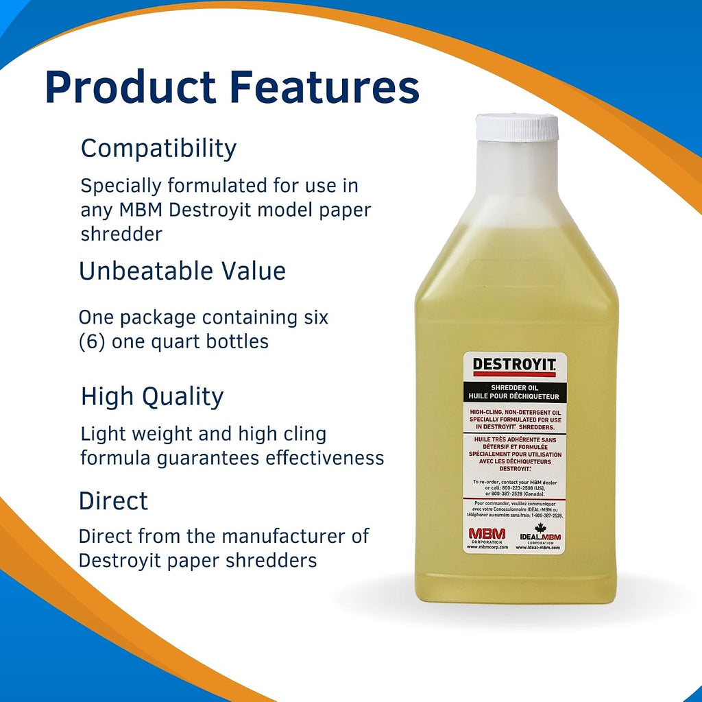 MBM AC CED21/6 Destroyit Shredder Oil (Pack of 6), 1 Quartz Bottles (32oz), Compatible with Any Distroyit Shredders, Special Formula