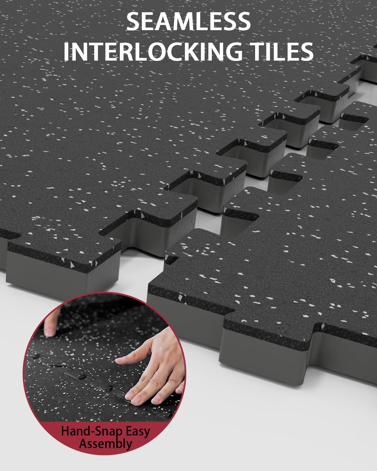 Mikolo 0.56'' Thick 12 Pcs 48 Sq Ft Gym Flooring Mats, High-Density EVA Foam with Rubber Top, Interlocking Exercise Equipment Mats for Home Gym, Protective Workout Mat