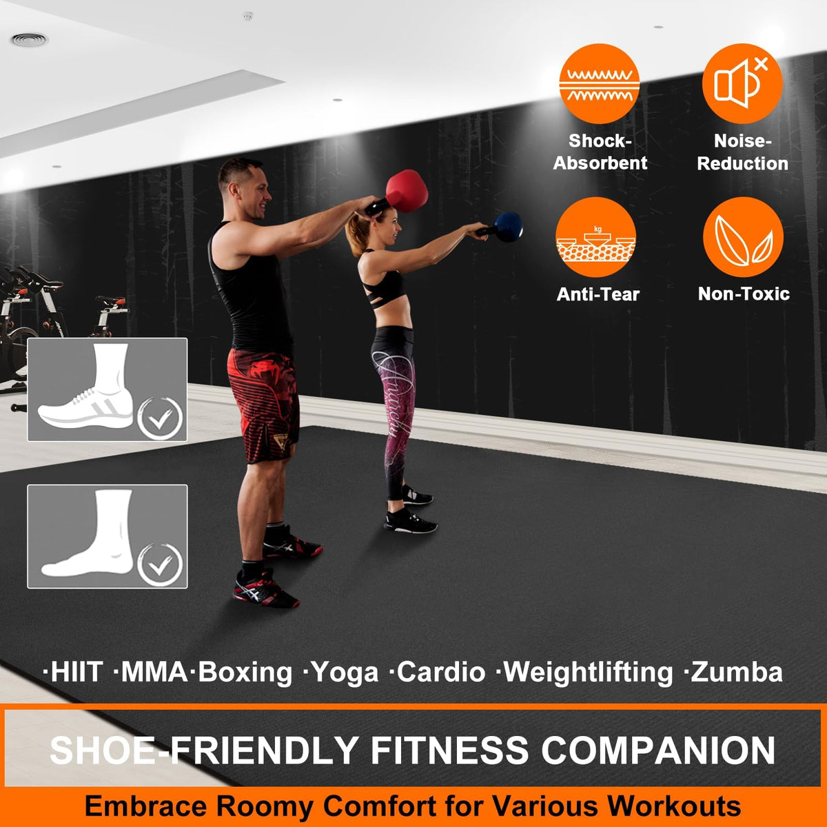 Large Exercise Mat 8'x5'|12'x6'|10'x6'|6'x4'|6'x2' Workout Mat for Home Gym Mats Exercise Heavy Duty Gym Flooring Fitness Mat Large Yoga Mat Cardio Mat for Weightlifting, Jump Rope, MMA, Shoe-Friendly