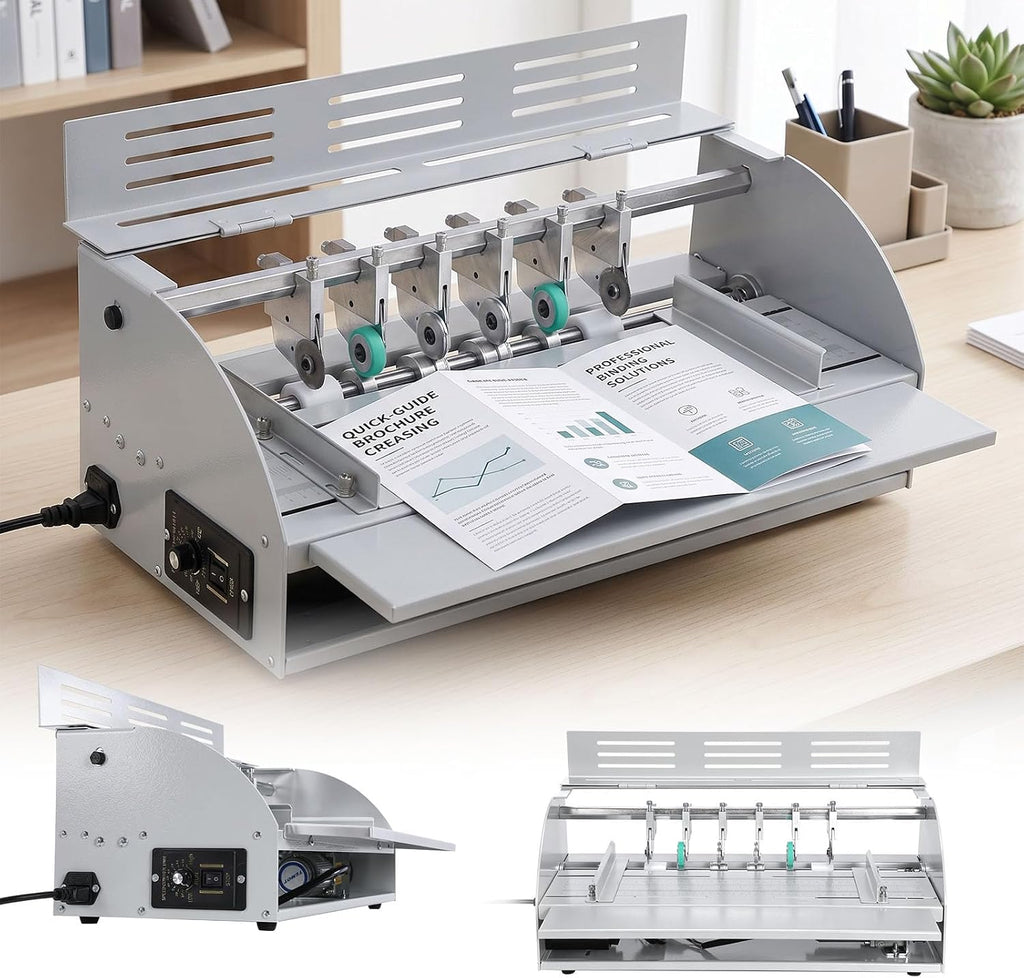 3-in-1 Electric Creasing Machine with Adjustable Speed 0-100r/Min, 18In Wide Paper Creaser Perforator Cutter Folder with Scale Ruler for Cards Invitations Tickets Letters Brochures Flyers, Grey