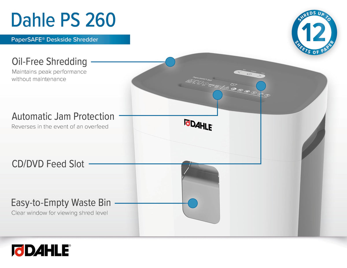 Dahle PaperSAFE PS 100 Paper Shredder, Oil Free, Jam Protection, Security Level P-4, 5 Sheet Max, Shreds Staples, Paper Clips & Credit Cards
