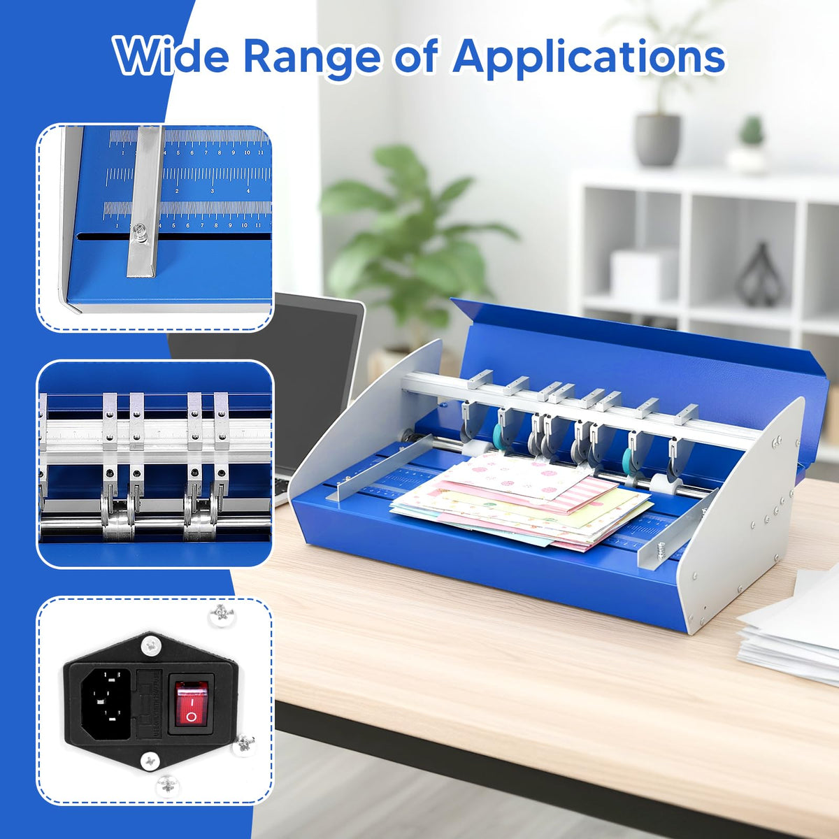 3-in-1 Electric Creasing Machine with Adjustable Speed 0-100r/Min, 18In Wide Paper Creaser Perforator Cutter Folder with Scale Ruler for Cards Invitations Tickets Letters Brochures Flyers, Grey