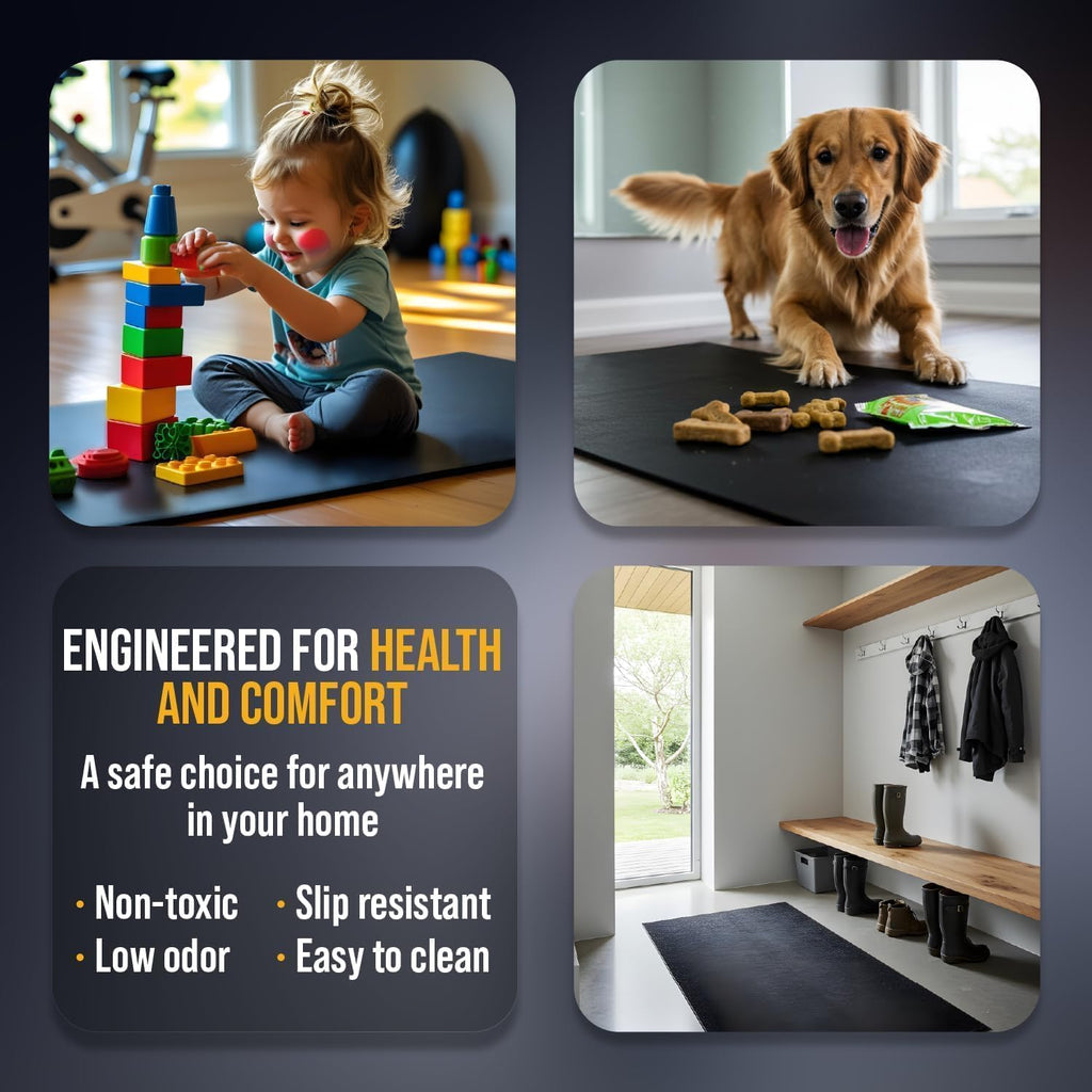 Rubber King Multi-Purpose Exercise Mat - 100% Recycled Thick Rubber Mat for Home Gym Flooring, Non-Slip, Low-Odor Durable Workout Mat for Indoor/Outdoor, Shoe-Friendly