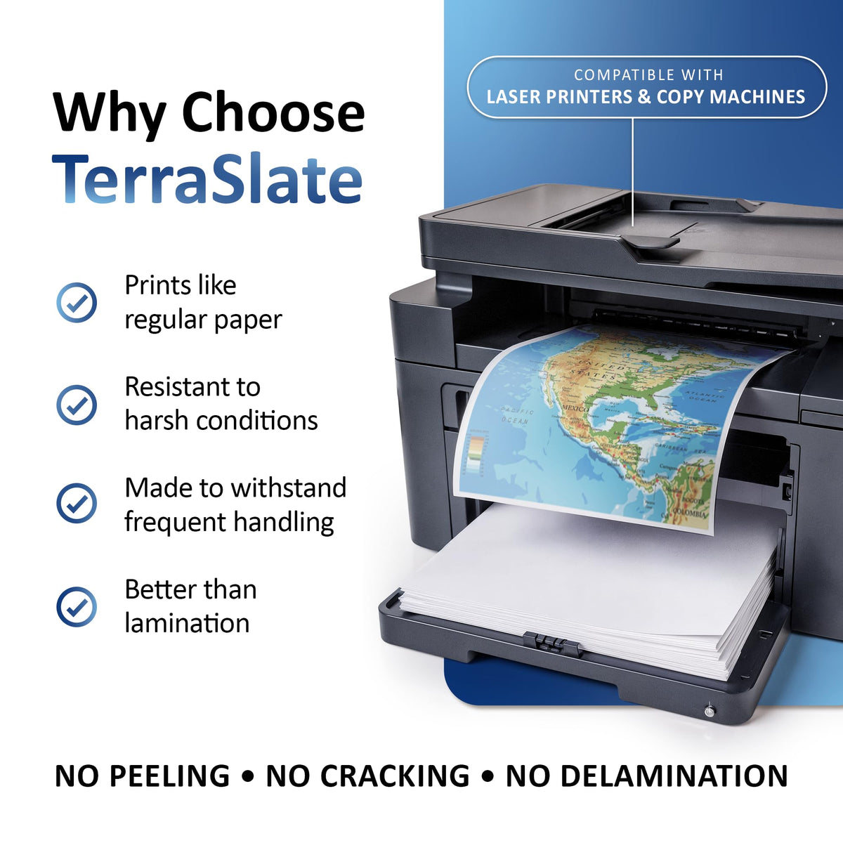 TerraSlate Premium Waterproof Paper, 5 Mil 8.5â x 11â, Laser Printer & Copy Machine Compatible, Durable & Rain/Weather-Proof Copy Paper, White Paper (100 Sheets)