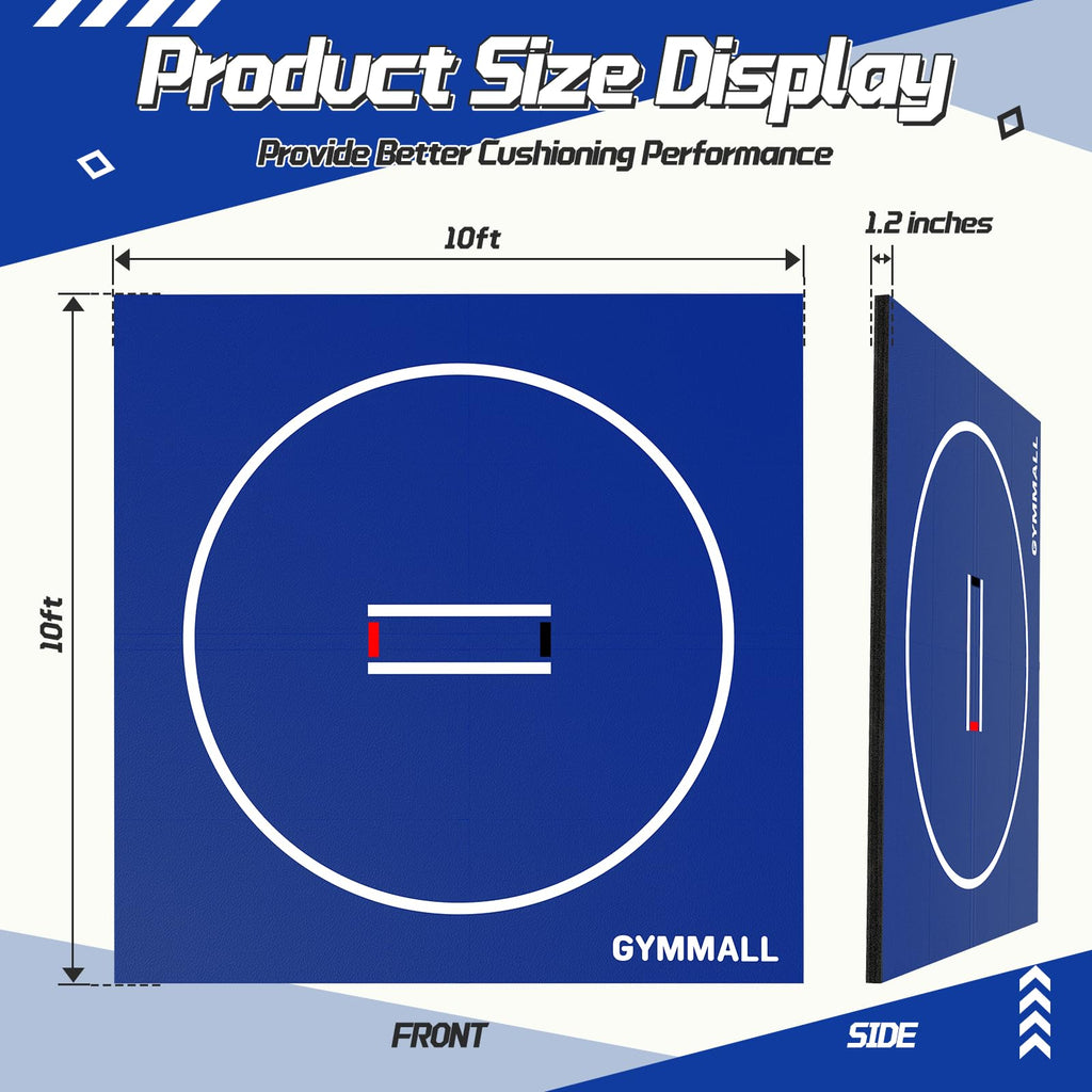 Wrestling Mat 10'x10'/8'x8'/6.6'x10' for Home Outdoor Indoor, 1.2" Thick Foldable XPE Jiu Jitsu Floor Exercise Mat for Gymnastics, PE Training, BJJ, MMA, Martial Art, Grappling, Judo, Boxing, Yoga