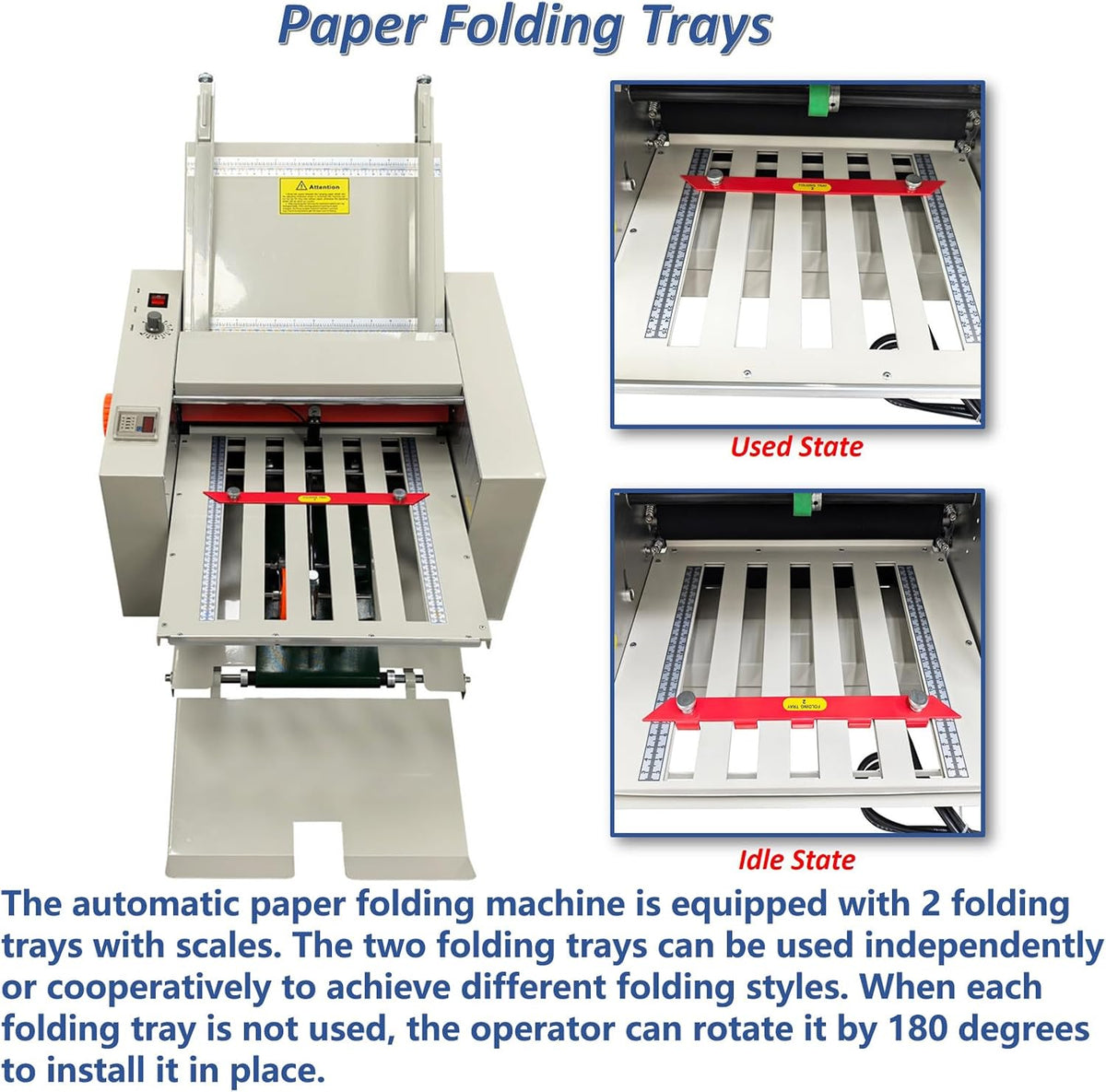 WYDDDARY Automatic Paper Folding Machine with 2 Folding Trays Fold Sizes 2x3in to 12x27in Small Horizontal Origami Machine Max Speed 262ft/min for Manuals Document Letters Commercial Cards 110V 70W