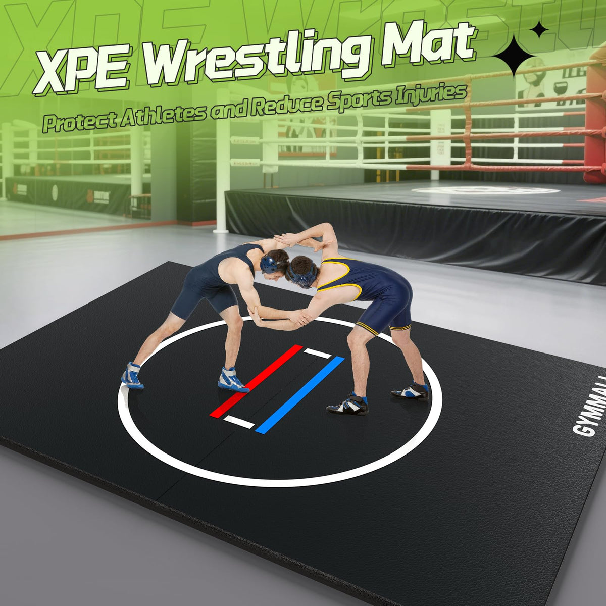 Wrestling Mat 10'x10'/8'x8'/6.6'x10' for Home Outdoor Indoor, 1.2" Thick Foldable XPE Jiu Jitsu Floor Exercise Mat for Gymnastics, PE Training, BJJ, MMA, Martial Art, Grappling, Judo, Boxing, Yoga