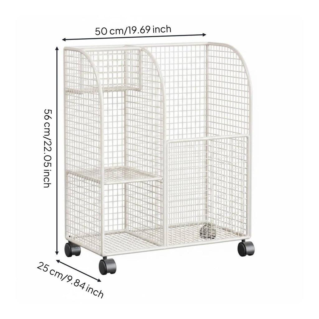 Mobile Basket Household Storage Cart Organizer Rack Mat Holder with Wheels Iron Mesh Dividers for Exercise Mats Foam Rollers Dumbbells Balls Suitable for Home Gyms Apartments Condos