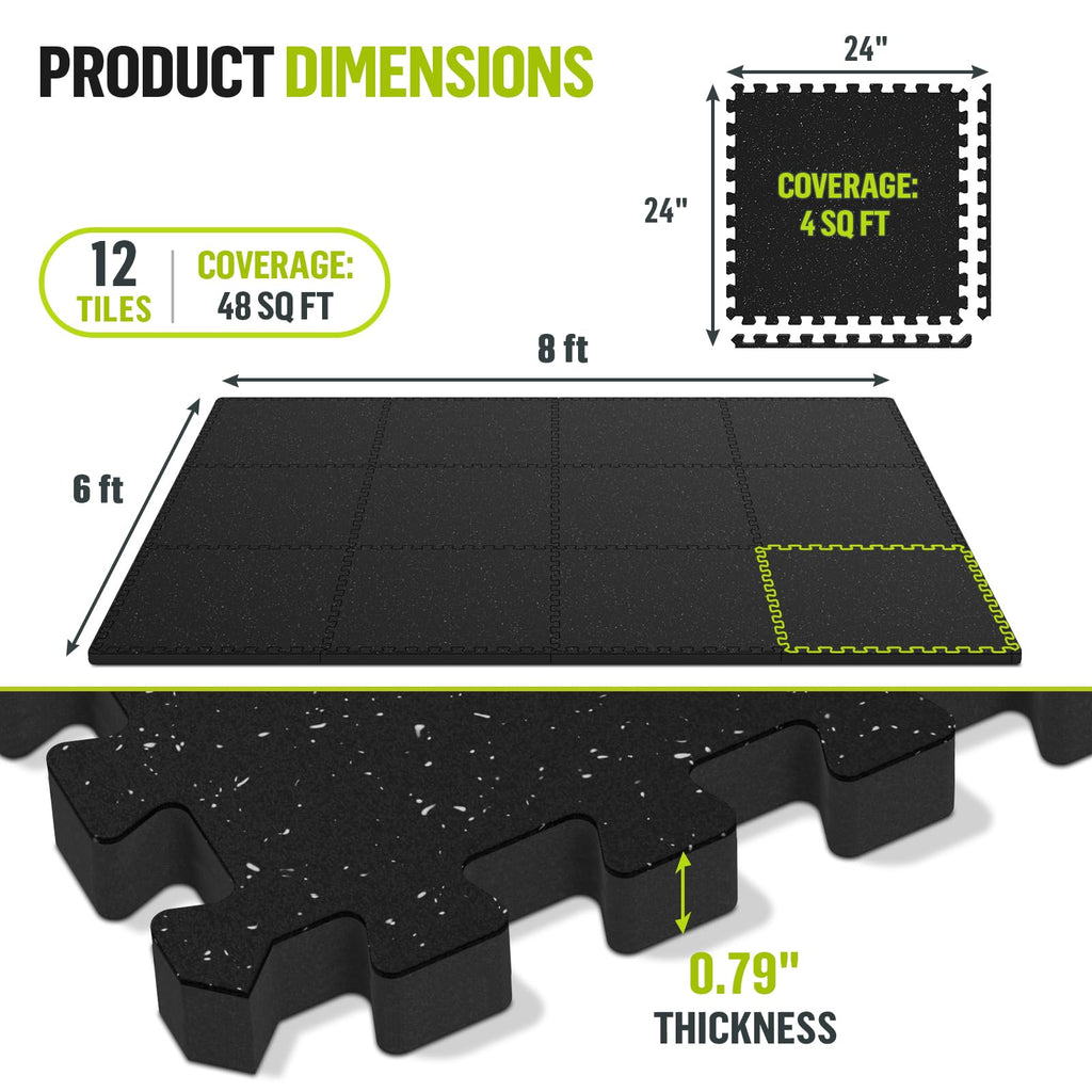 ProsourceFit Rubber Top Exercise Puzzle Mat Â¾-inch, EVA Foam, Protective Interlocking Tiles for Home Gym Equipment and Workouts; Grey, 24 SQ FT, 6 Tiles