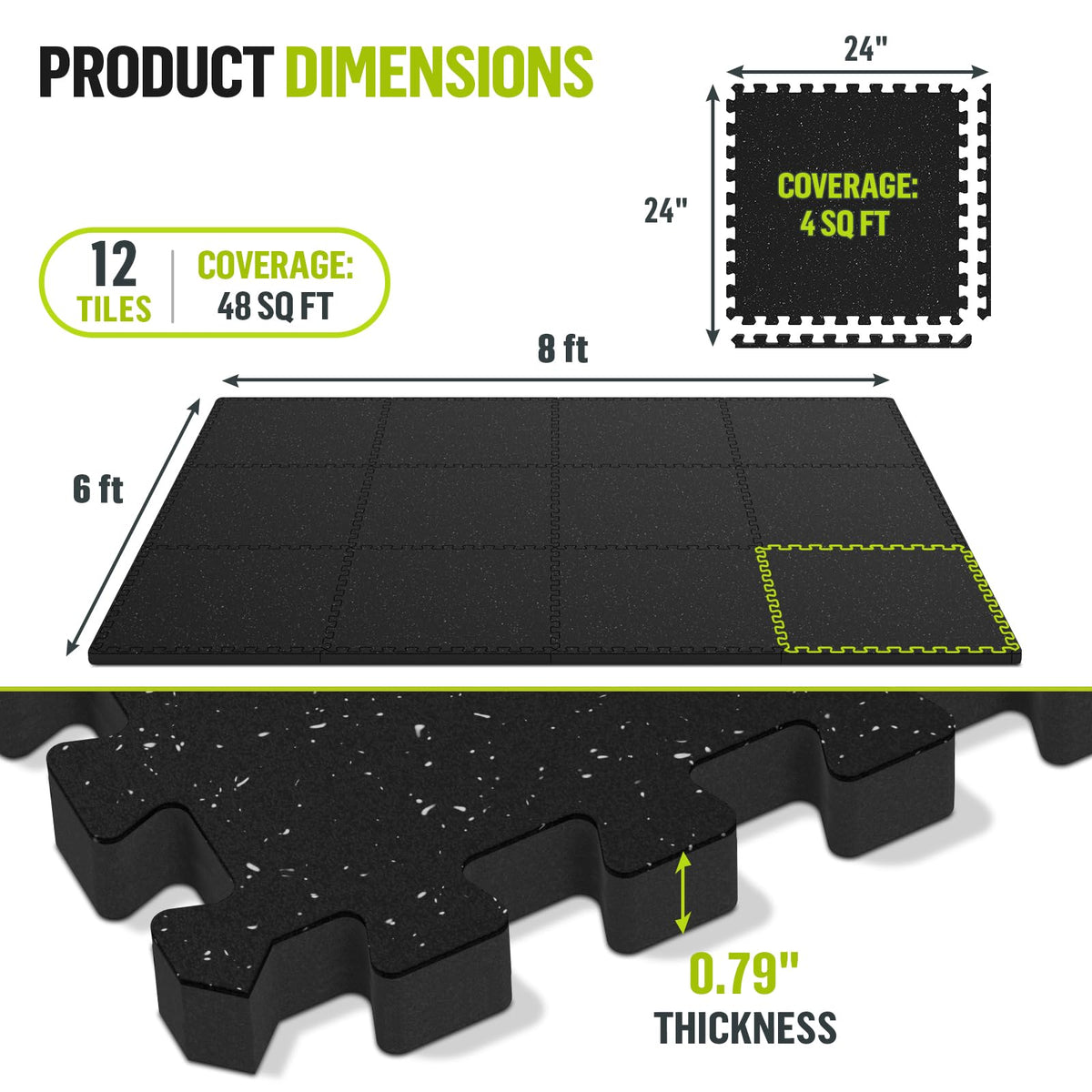 ProsourceFit Rubber Top Exercise Puzzle Mat Â¾-inch, EVA Foam, Protective Interlocking Tiles for Home Gym Equipment and Workouts; Grey, 24 SQ FT, 6 Tiles