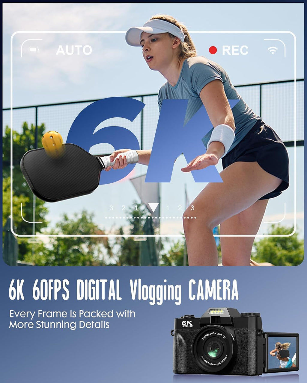 Yatao 6K WiFi Flip Screen Digital Camera, Mic & Fill Light for Photography