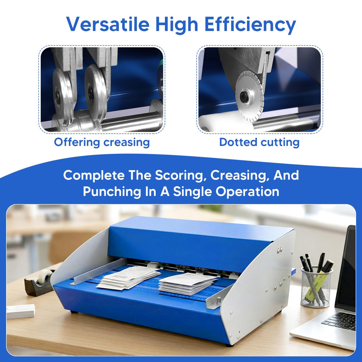 3-in-1 Electric Creasing Machine with Adjustable Speed 0-100r/Min, 18In Wide Paper Creaser Perforator Cutter Folder with Scale Ruler for Cards Invitations Tickets Letters Brochures Flyers, Grey