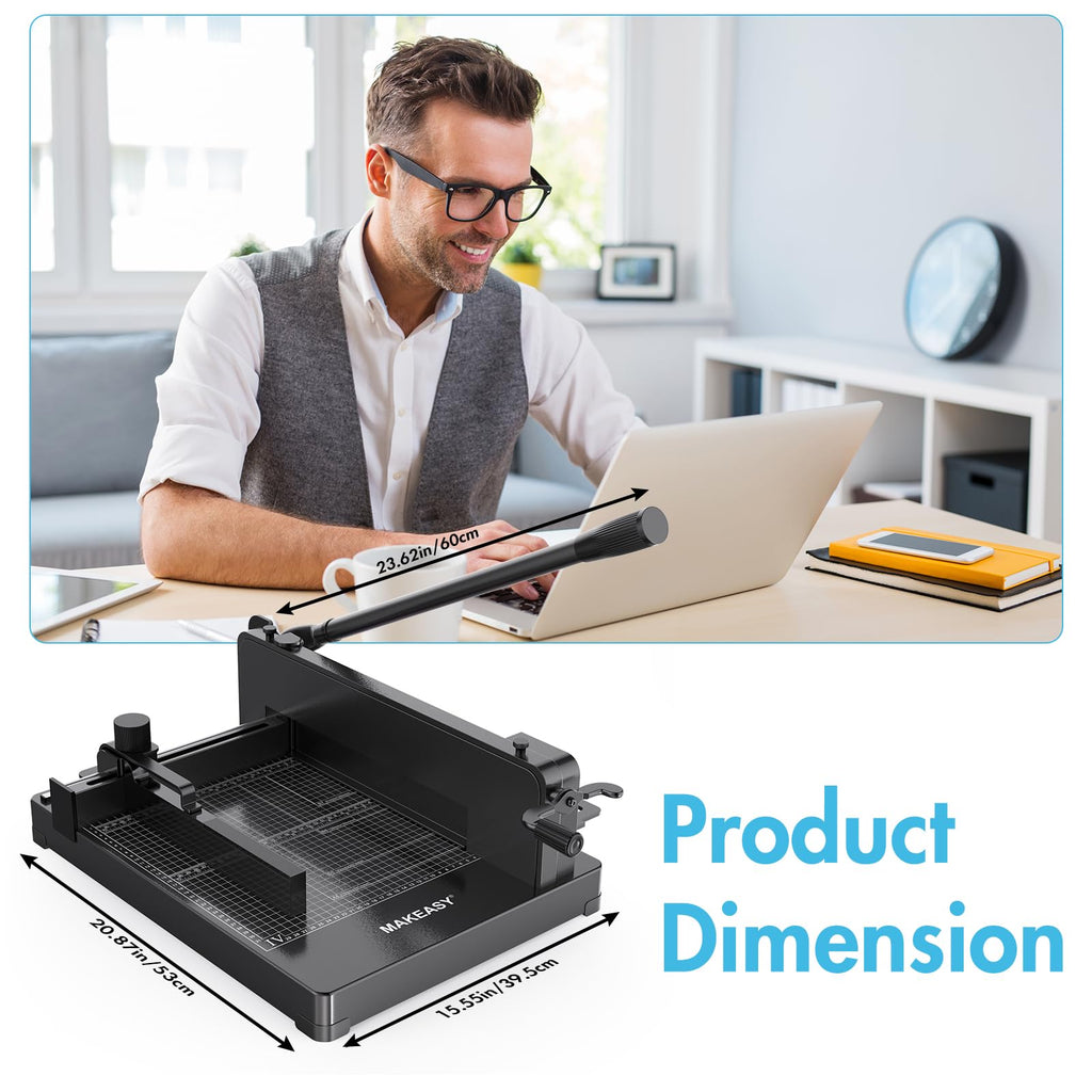 MAKEASY Paper Cutter 12 Inch, Heavy Duty Paper Cutter for A4 Paper, Guillotine Paper Cutter 400 Sheet Capacity, Solid Steel Construction, Beige