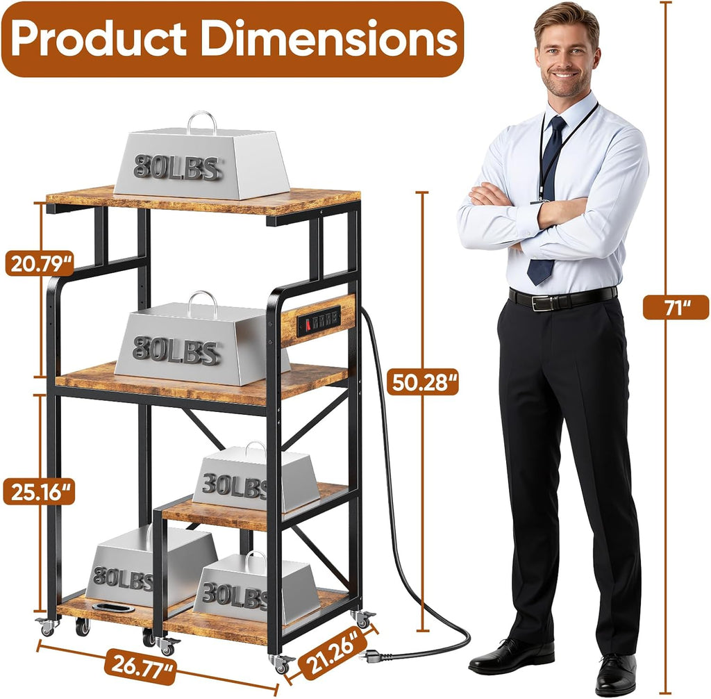 POKIPO 4 Tier Large Printer Stand Table with Power Outlet Adjustable Shelf