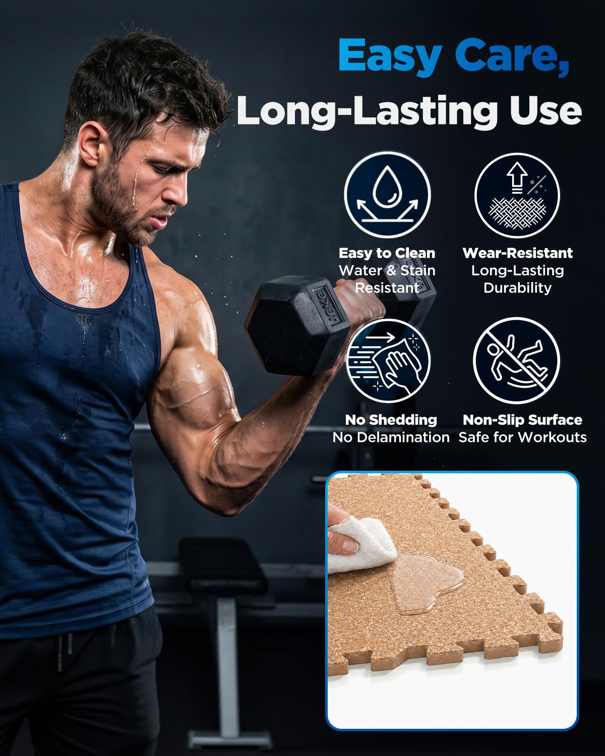 0.6" Thicker 12 Pcs Rubber Top Gym Flooring for Home Gym, Gym Mat