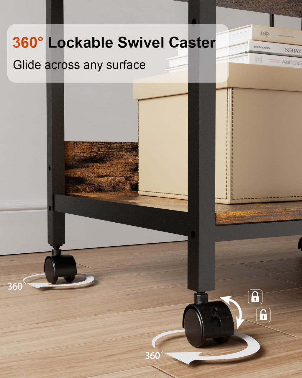 Tall Printer Stand with Charging Station, 4-Tier Mobile Cart, White