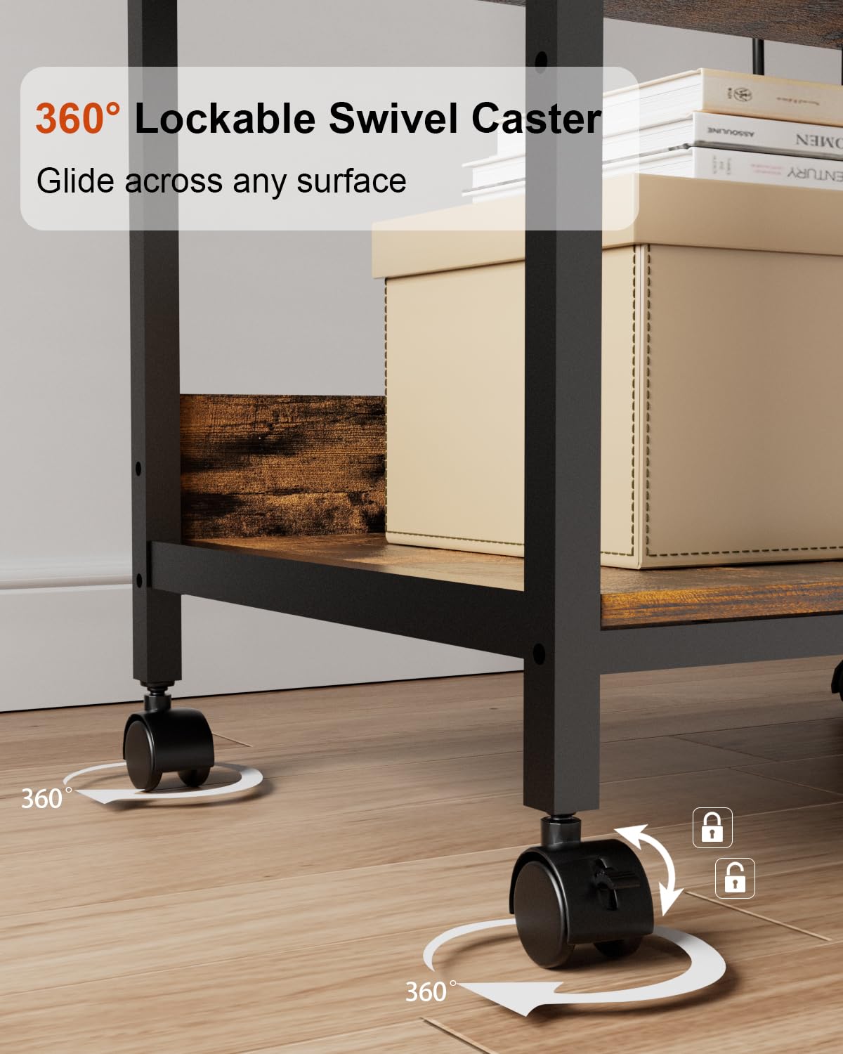 Tall Printer Stand with Charging Station, 4-Tier Mobile Cart, White
