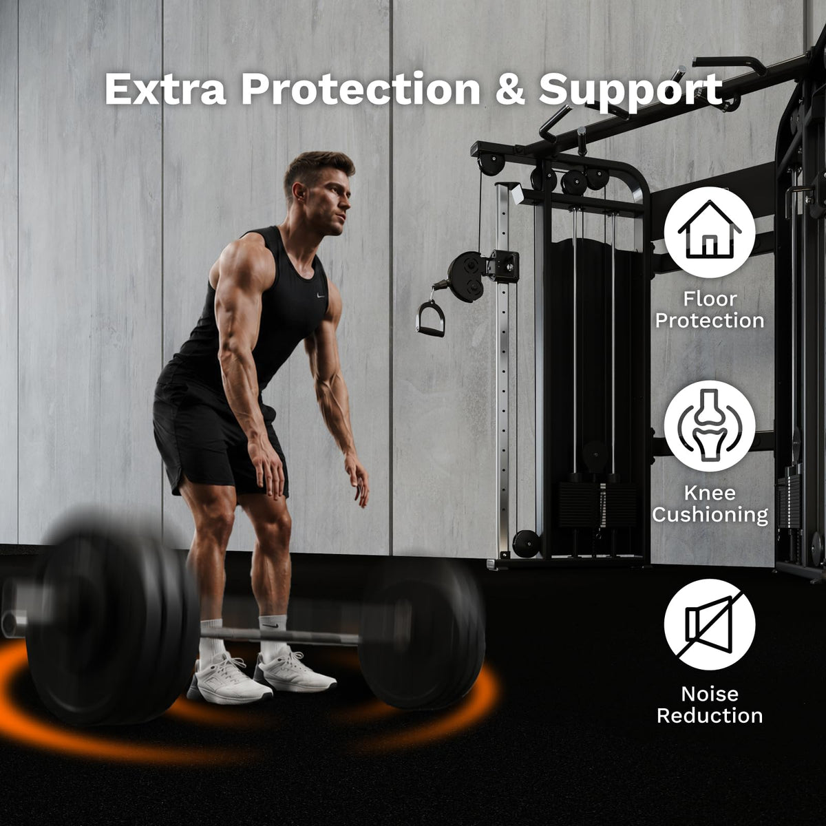 AIRHOP 1'' Ultra-Thick 48 Sq Ft Rubber Top Gym Flooring for Home Gym, 12 Tiles High Density EVA Foam Exercise Mats, Interlocking Puzzle Mats for Home Workout, Floor & Equipment Protection, Black/White