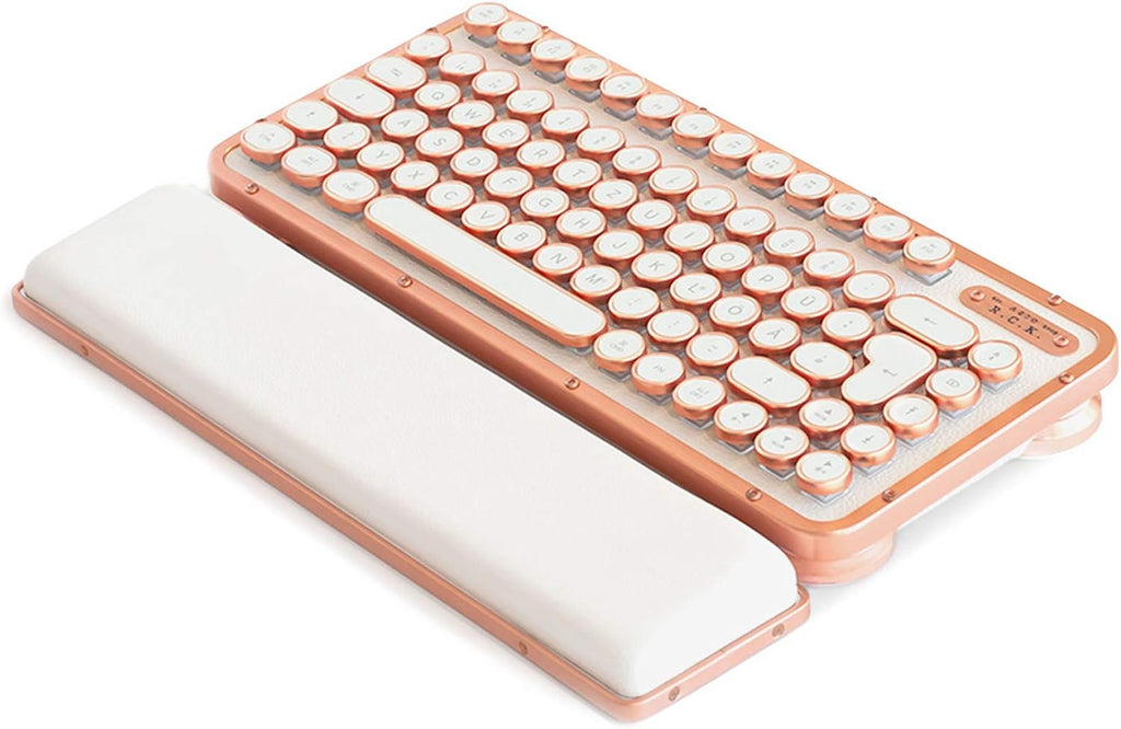 Azio Retro Compact Keyboard (Posh) - Bluetooth Wireless/USB Wired Vintage Backlit White Leather Mechanical Keyboard with Arm Rest for Mac and PC (MK-RCK-L-02-US)