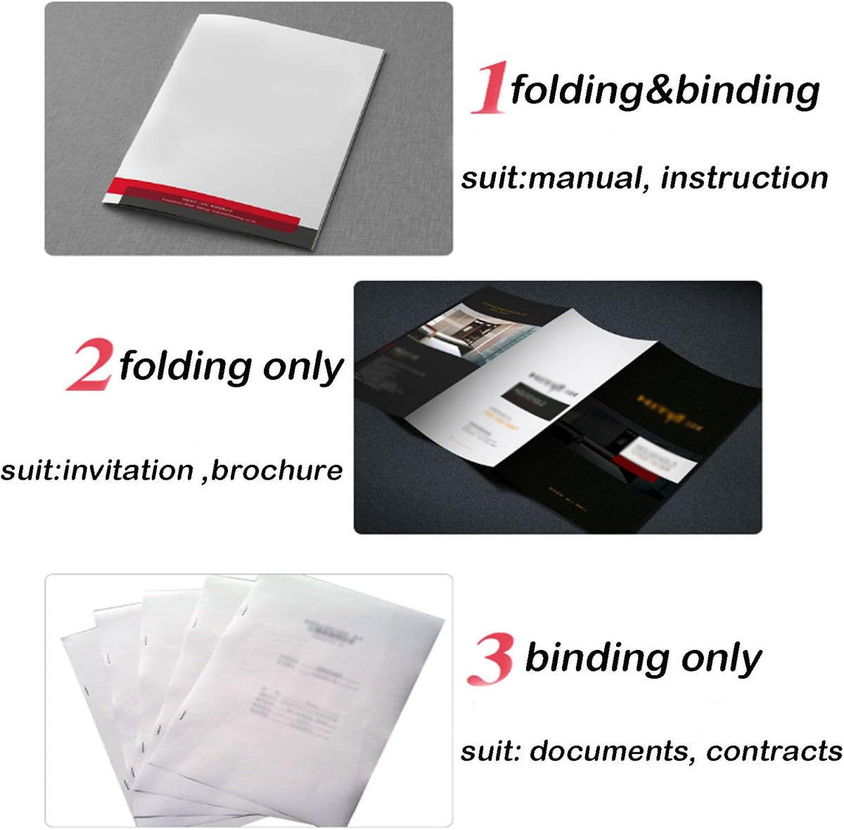INTBUYING A3 Booklet Maker 3in1 Folding Binding Machine 17sheets Capacity Paper Booklet Binder Maker Folding Stapling 110V 60W 5 Stapling Positions