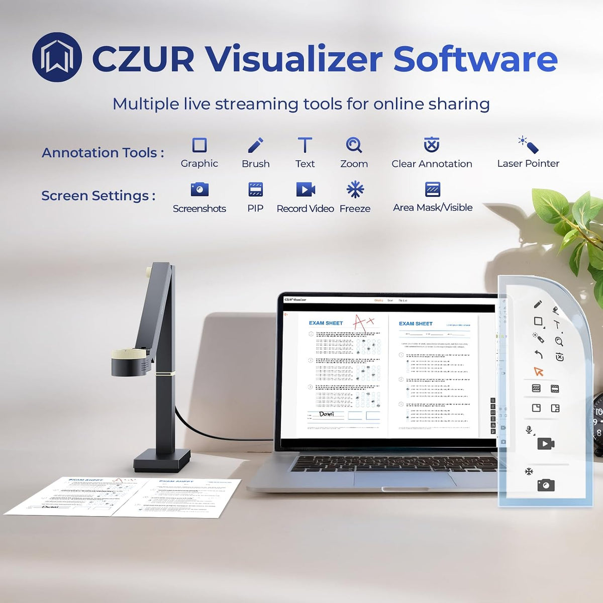 CZUR Fancy S Pro USB 12MP Document Camera for Teacher - Black