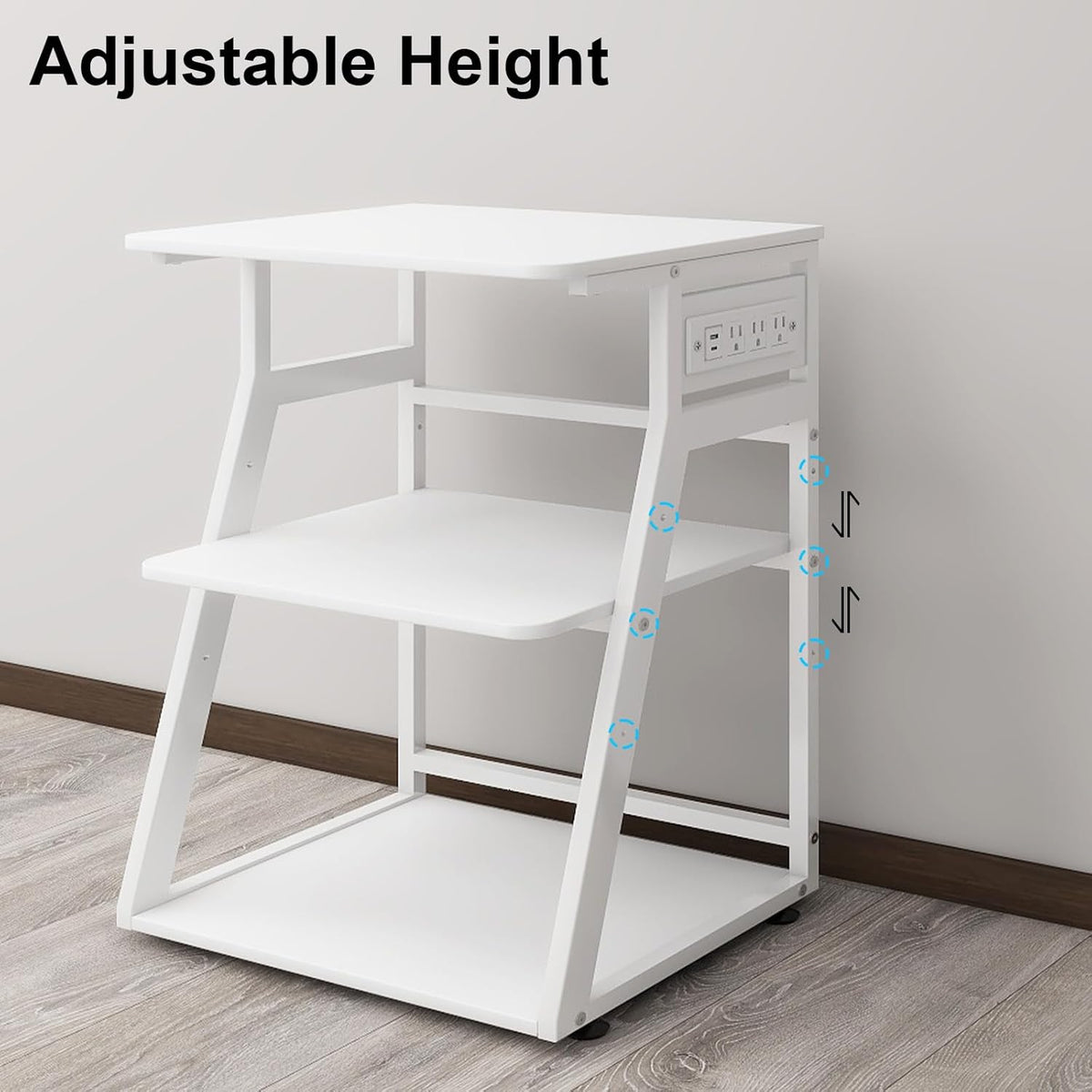Natwind 3 Tier Large Printer Stand, 24"x20", with Charging Station,White