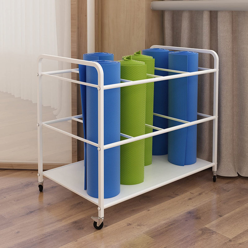 Home Gym Yoga Mat Rack - Rolling Foam Roller Storage Cart with Lockable Wheels, Metal Stand for Exercise Mats & Runner Rugs, Black, 31.5"X19.6"X27.5",Black,31.5x19.6x27.5in