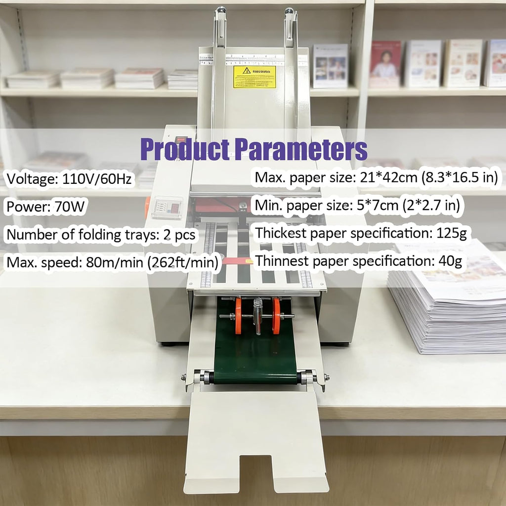 TECHTONGDA Automatic Paper Folding Machine 110V Office Desktop Paper Folder with Counter & 262ft/min Adjustable Speed, 2 * 2.7in to 8.3 * 16.5in Fold Sizes for Offices Schools