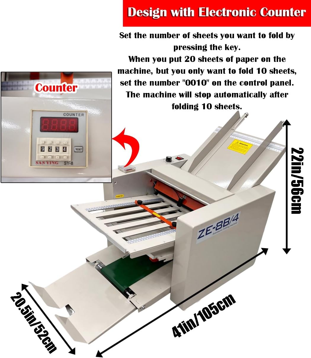 Automatic Paper Folding Machine Horizontal Desktop Paper Folder for Documents 2x3 to 12x27 inches, with Adjustable Speed up to 262 ft/min & Digital Counter for Manuals, Letters, Brochures