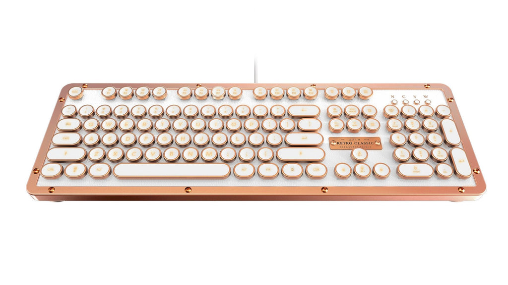 Azio Retro Classic Bluetooth Elwood - Bluetooth Luxury Vintage Backlit Mechanical Keyboard (Blue Switch, Walnut Wood, Gunmetal Matte Frame)(MK-RETRO-W-BT-01-US)