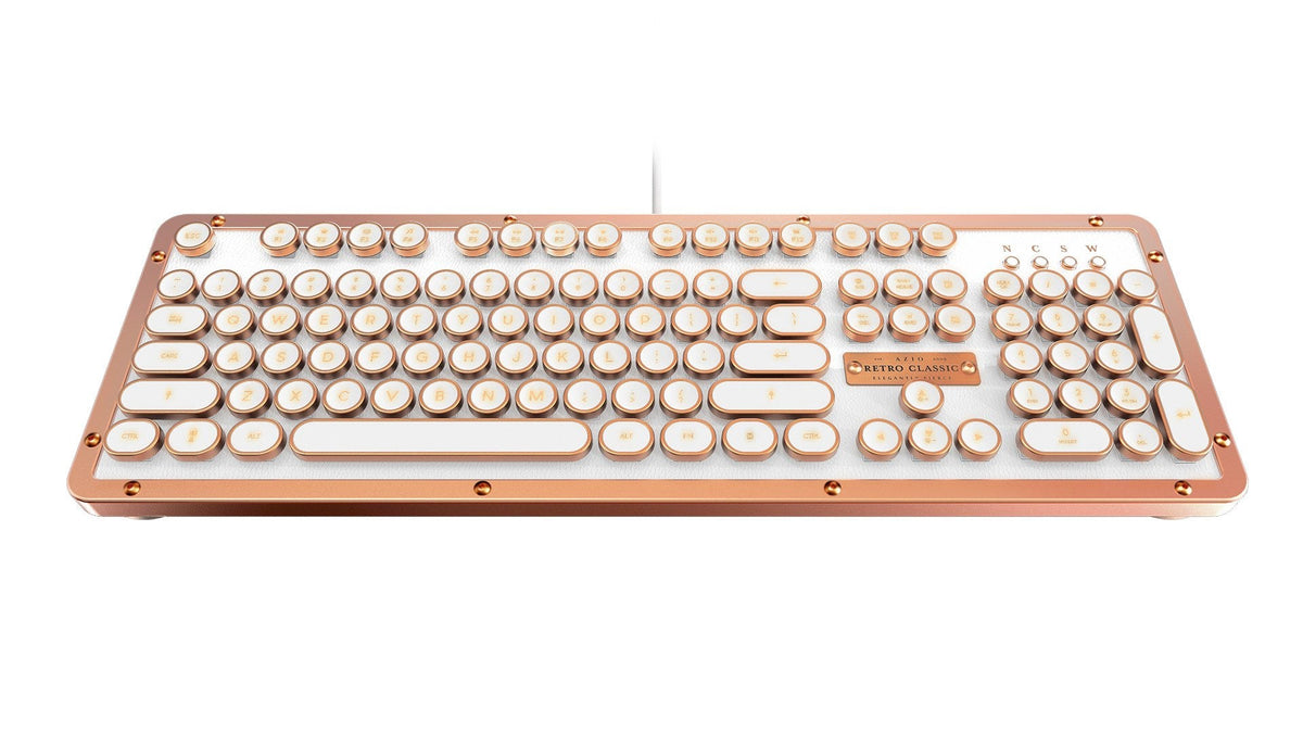 Azio Retro Classic Bluetooth Elwood - Bluetooth Luxury Vintage Backlit Mechanical Keyboard (Blue Switch, Walnut Wood, Gunmetal Matte Frame)(MK-RETRO-W-BT-01-US)
