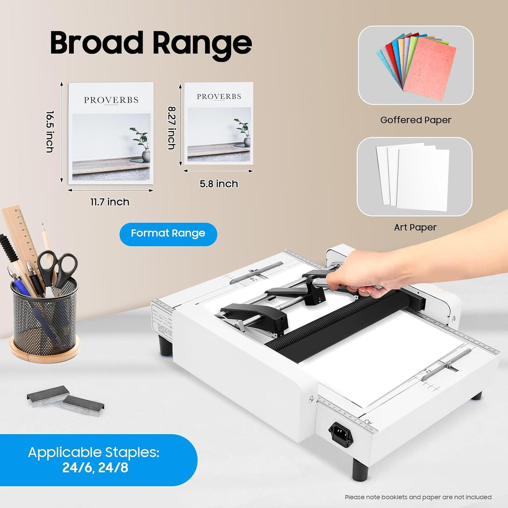 A3 Booklet Folding Binding Machine, 110V 60W Booklet Maker MAX 11.7"Ã16.5" Paper Folding Machine 2 in 1 Multifunctional Automatic Book Maker Stapling Machine for Schools Print Stores Offices