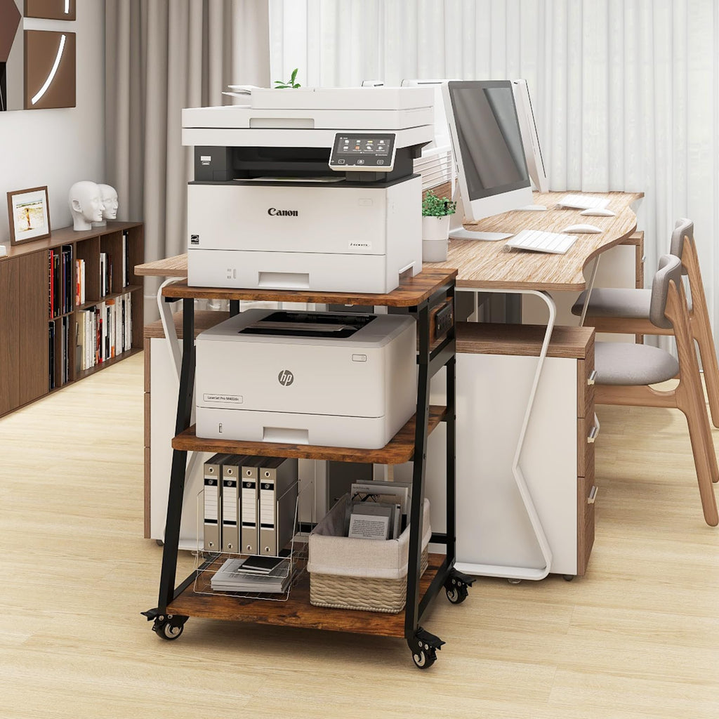 Natwind 3 Tier Large Printer Stand, 24"x20", with Charging Station,White