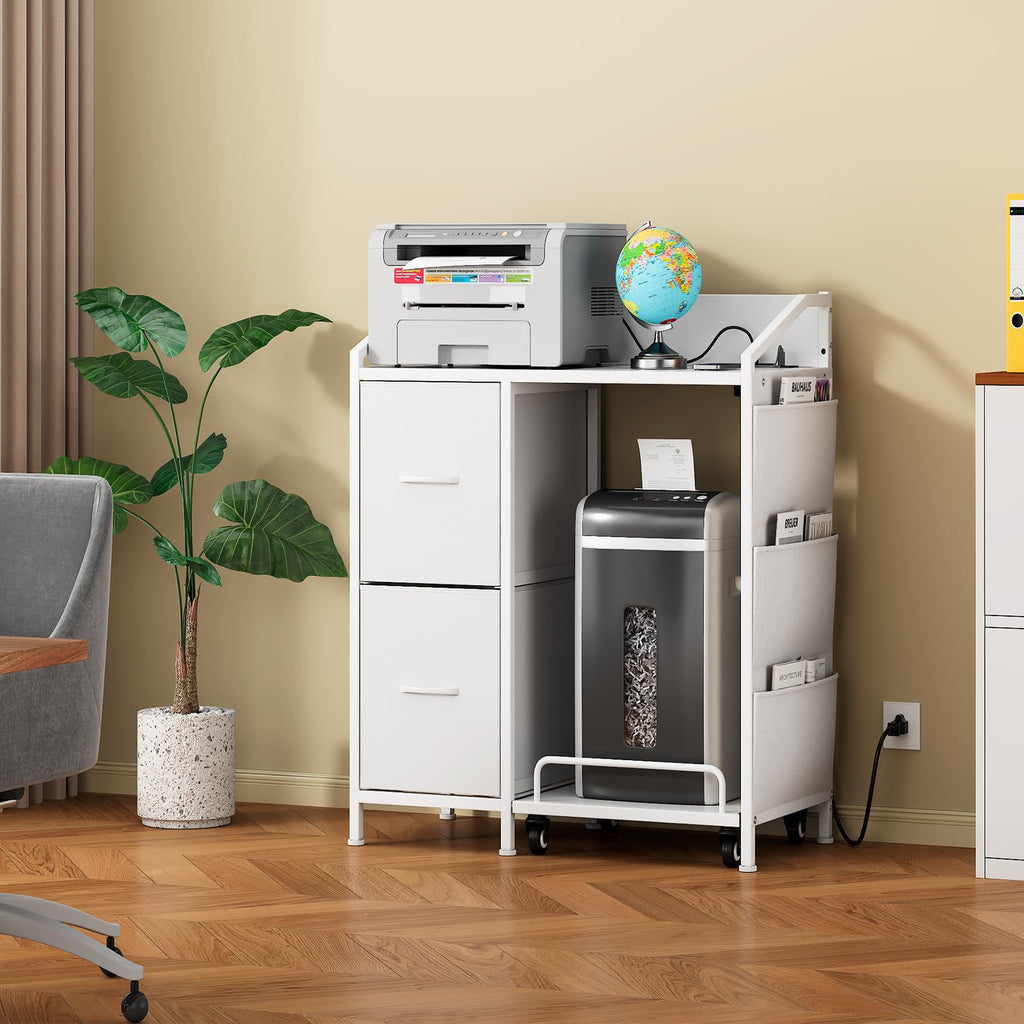 Printer Stand with Storage, Lateral Office Filing Cabinets with Power outlets & USB Charging Port, File Cabinet with Large Printer Stands for Home Office, Shredder Stand Rack (Black)