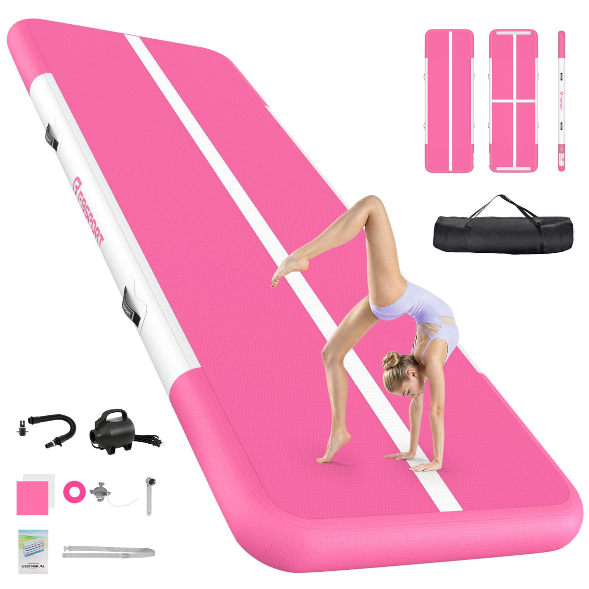 FBSPORT 6.6ft/10ft/13ft/16ft/20ft Inflatable Air Gymnastics Training Mat