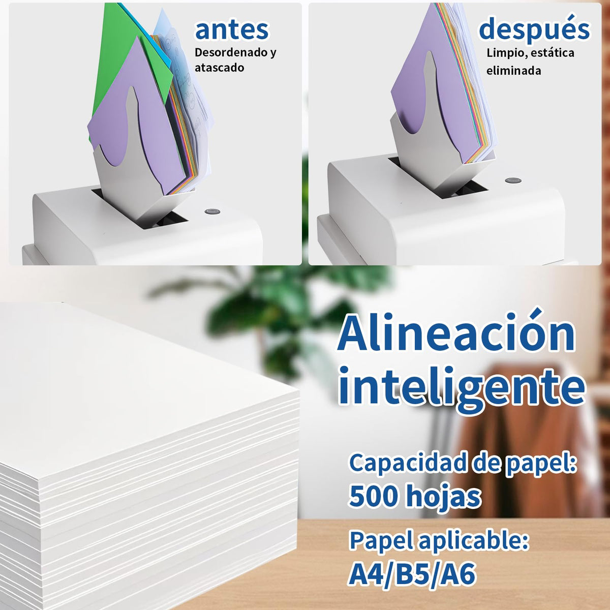 Automatic Desktop Paper Jogger, 5-Second Sorting 300-Sheet Capacity 6000R/Min Vibration Air-Blowing Desktop Paper Organizer for A4/A5/A6 Paper Sizes