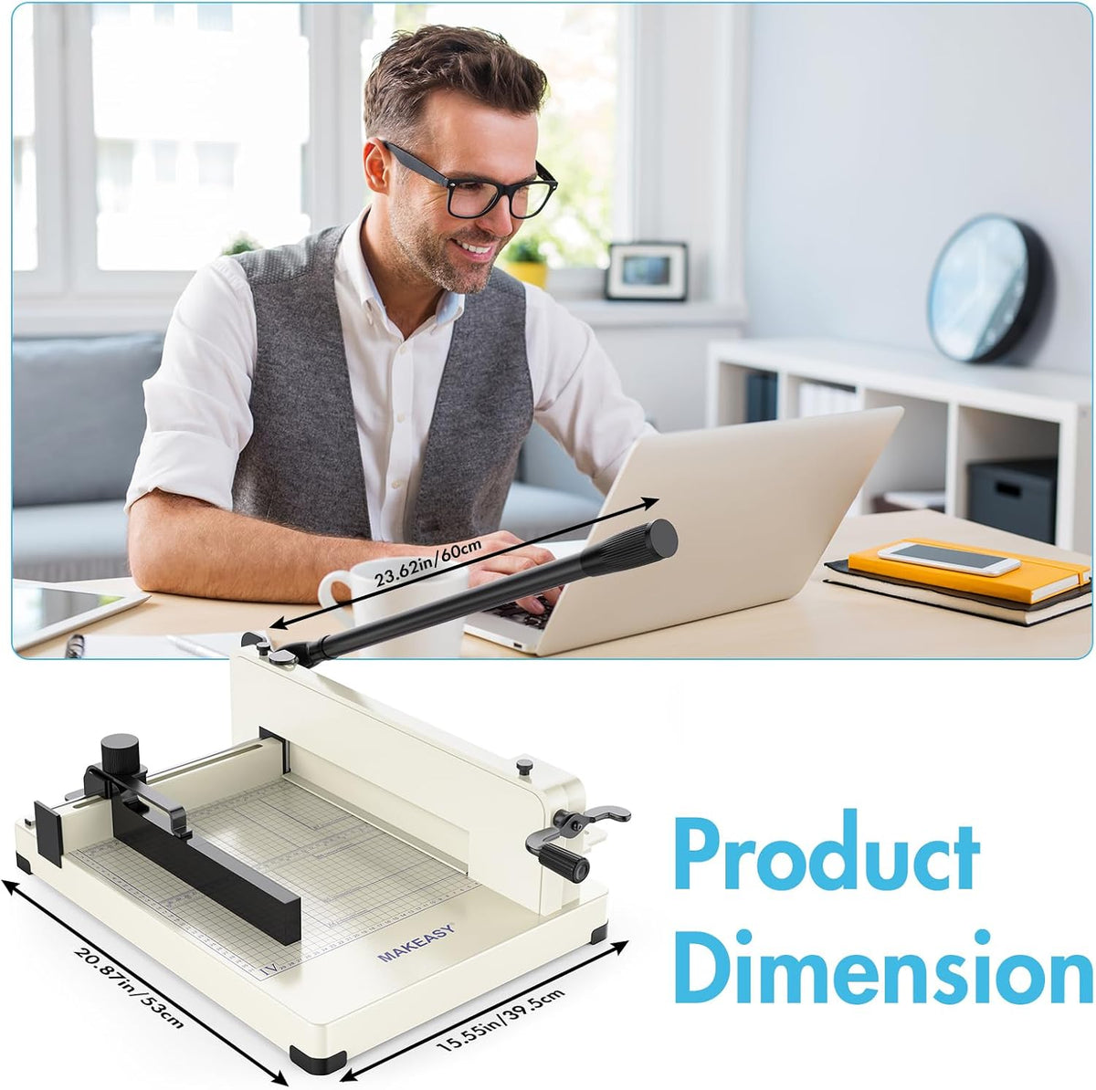 MAKEASY Paper Cutter 12 Inch, Heavy Duty Paper Cutter for A4 Paper, Guillotine Paper Cutter 400 Sheet Capacity, Solid Steel Construction, Beige