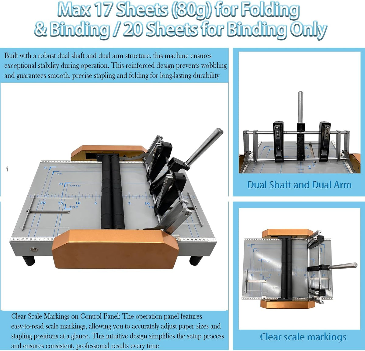 Automatic Booklet Maker Binding and Folding Machine, Max 12.48"x17.32", Folds 17 Sheets 80g Paper, 5 Stapling Positions for A3 Brochures Books Atlases