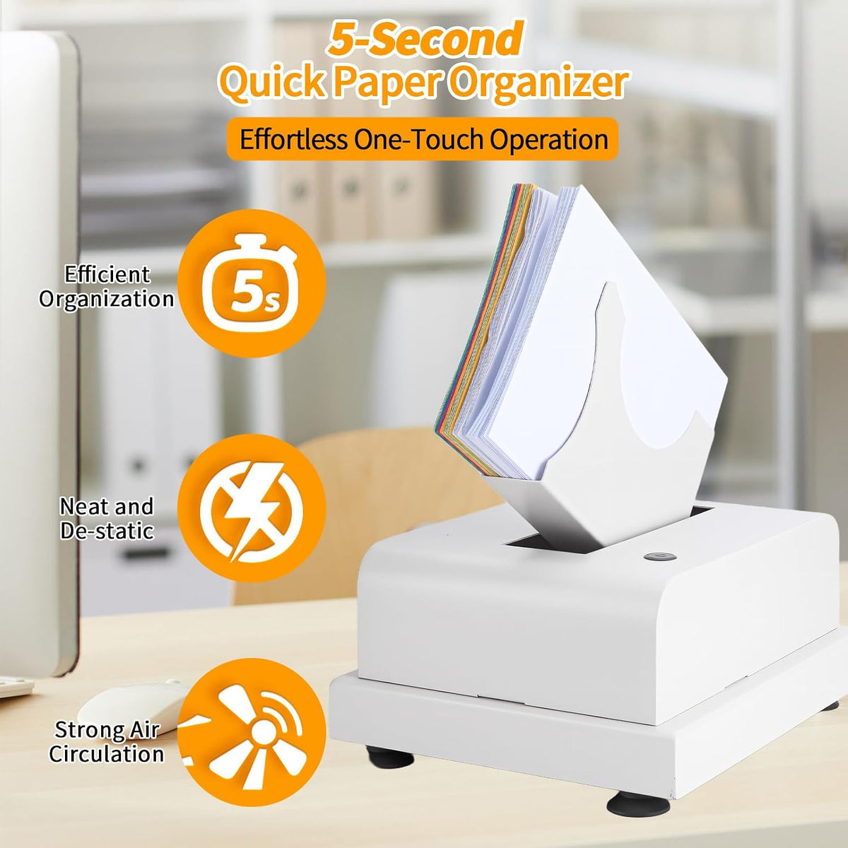 Automatic Desktop Paper Jogger, 500-page Large Capacity, 5 Seconds to straighten, 2800 RPM high-Frequency Vibration, Suitable for A4/A5/A6 File Binding and Sorting