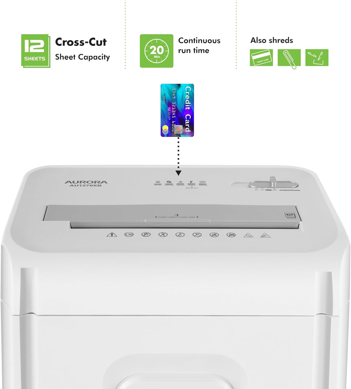 Aurora AU1270XB Professional Grade 12-Sheet Security P-4 Cross-Cut Paper and Credit Card/ 20 Minutes Continuous Run Time Shredder