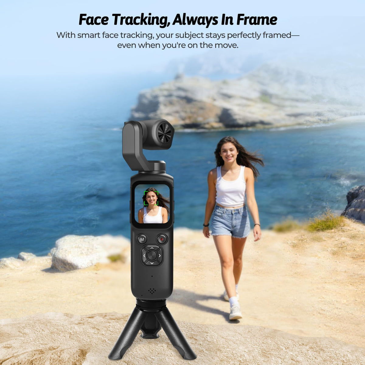 4K Pocket Vlogging Camera with 330Â° Rotating Lens, Face Tracking - Pink