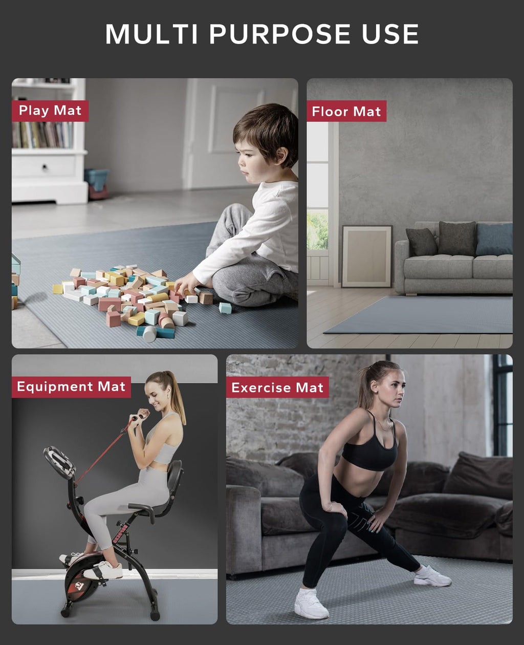 HAPBEAR Large Exercise Mat-6'x4'/7'x5'/6'x8'/6'x9'/6'x10'/6'x12'x 1/3"(8mm)