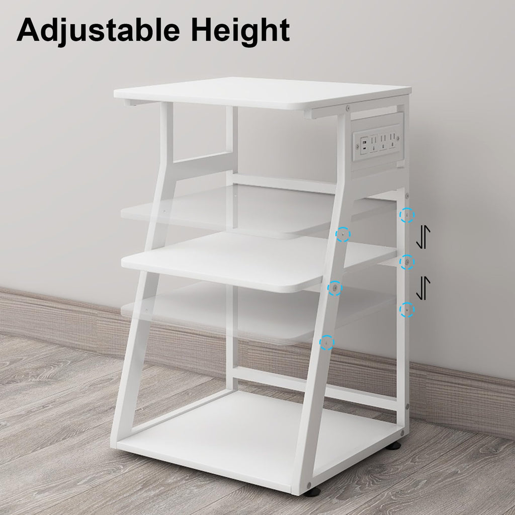 Natwind 3 Tier Large Printer Stand, 24"x20", with Charging Station,White