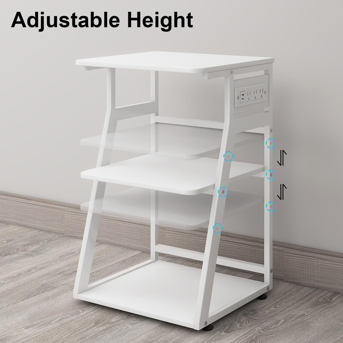 Natwind 3 Tier Large Printer Stand, 24"x20", with Charging Station,White
