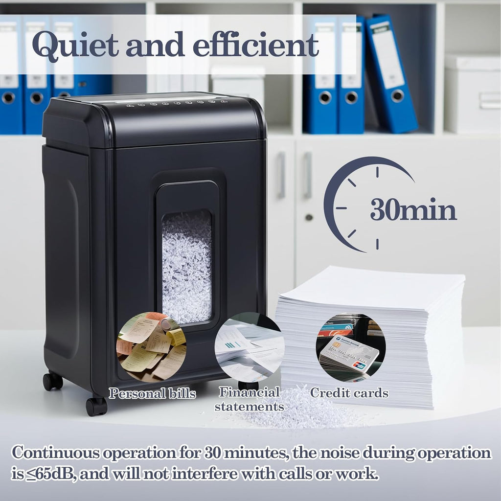 18âSheet MicroâCut Paper Shredder for Home Office â Pâ4 Security, 30âMin Continuous Run, 7âGallon Bin, Portable on 360Â° Casters, AntiâJam, Quiet MicroâCut Document Shredder