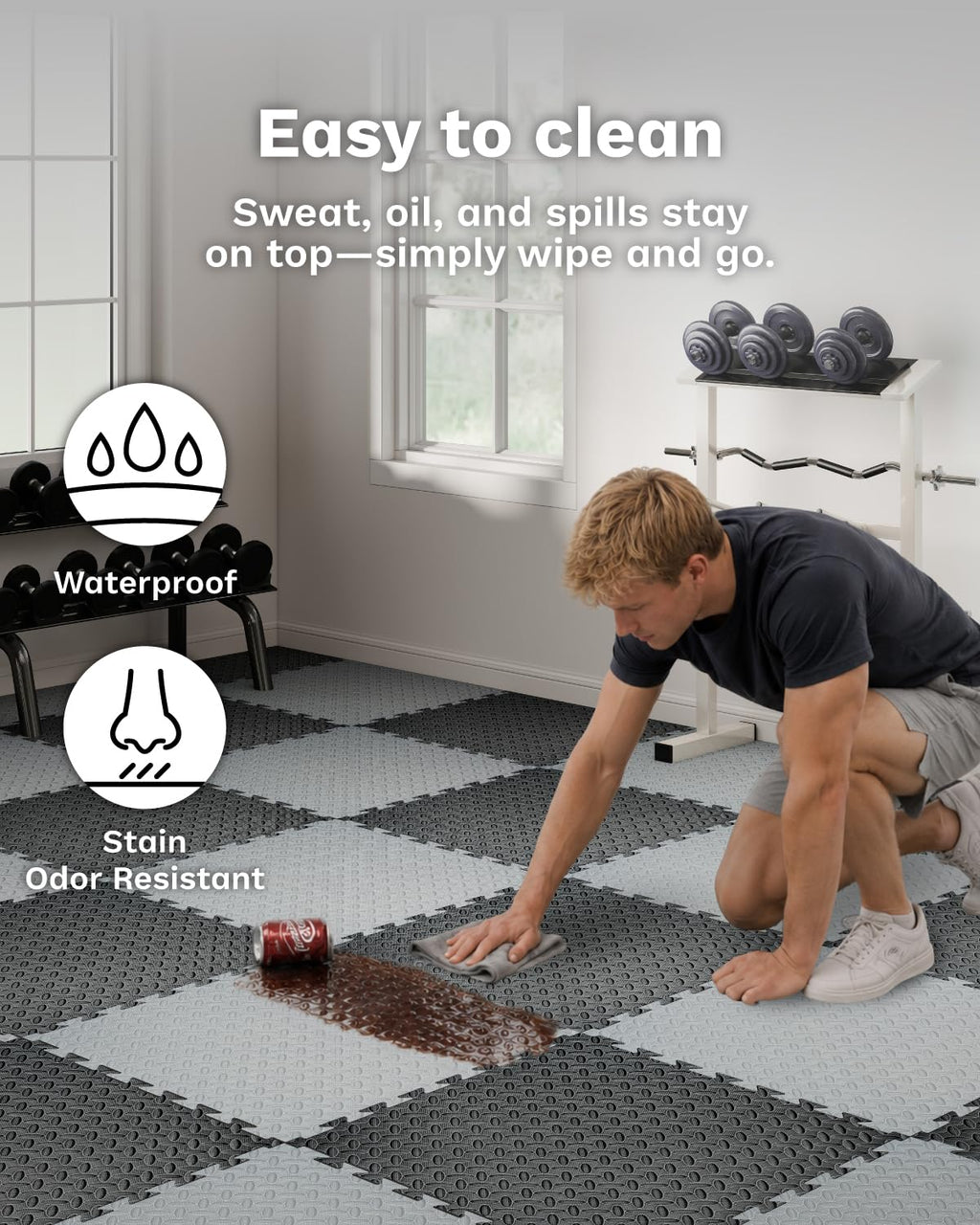 AIRHOP Upgraded 0.79" Extra Thick 48 Sq Ft High-Density Eva Foam Exercise Gym Mats, 12 Pcs Large Interlocking Puzzle Floor Tiles (24"x24") for Home Gym